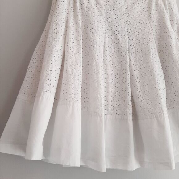 ESPRIT 100% Cotton Floral Eyelet Pleated Knee Length Skirt White Sz 4 - Picture 11 of 15